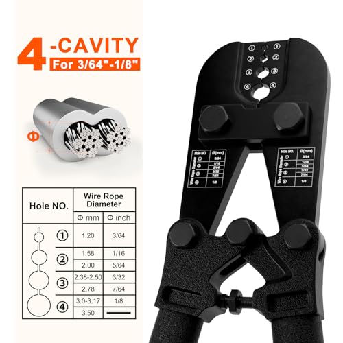 Sanuke Wire Rope Crimping Tool Kit, 3/64"-1/8" Steel Cable Swaging Tool
