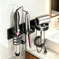 3-in-1 Aluminum Hair Dryer Holder, Matte Black Styling Tools Rack | No Drill Heat Resistant Wall Hair Tool Stand for Blow Dryer, Flat Iron & Curling Iron, Bathroom Rental Homes, No Wall Damage - size: B
