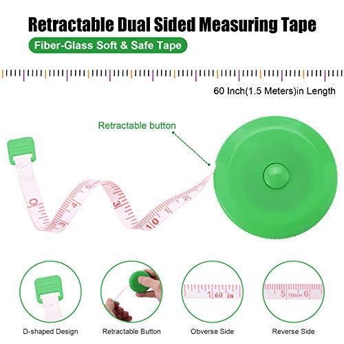 Measuring Tape Retractable, 60 Inch Soft Fabric Tape Measure for Body, Push Button Sewing Measurement Tape for Cloth Waist(3 Pack/Green) - color: Green