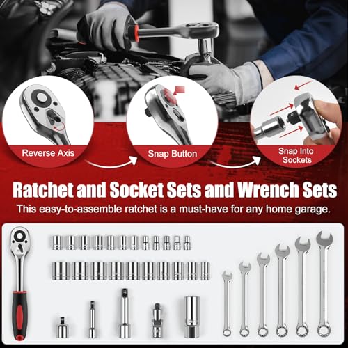 Sundpey 132-PCs Car Tool Kit - Portable General Basic Home and Automotive Repair Tool Set with Drawer for Men Women with Hook & Pick & Fastener & Valve Stem Removal Tools for RV Truck Motorcycle Bike - style: Portable