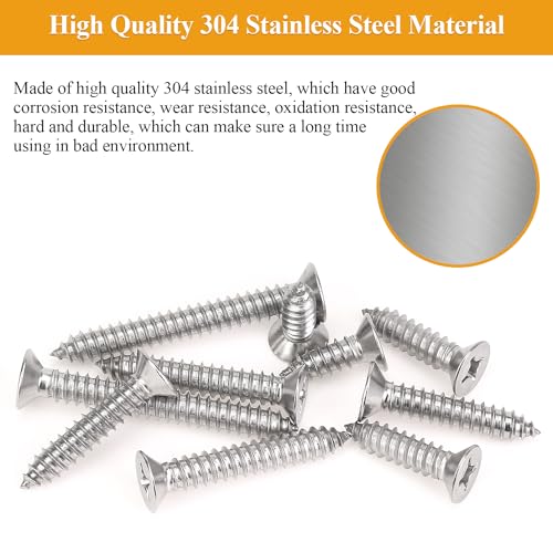 55 Pieces #14 x 3/4" 1" 1-1/4" 1-1/2" 2" Wood Screws Set, Phillips Countersunk Head #14 Self-Tapping Screws Assortment Kit, 304 Stainless Steel - size: #14, style: Phillips Countersunk Head