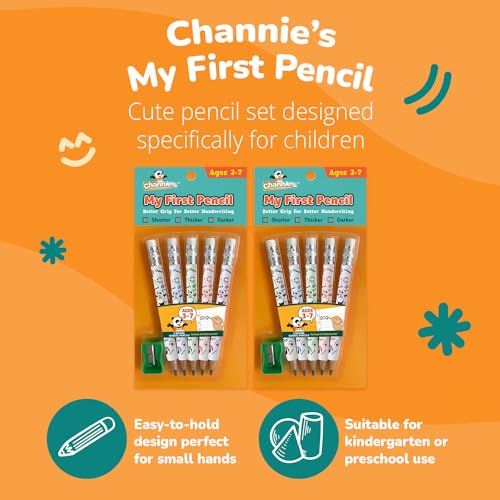 Channie's My First Pencil, Easy-to-Hold Jumbo Pencils for Preschoolers, Kindergarteners & 1st Graders, White Wooden 2B Fat Pencils for Kids Ages 3-7, 2 Pack (5 Each) + Sharpener - style: White Panda, Ages 3-7 (5 Pencils Each) 2-Pack