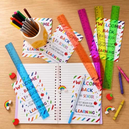 50 Set 12 Inch Clear Plastic Rulers with Back to School Welcome Cards