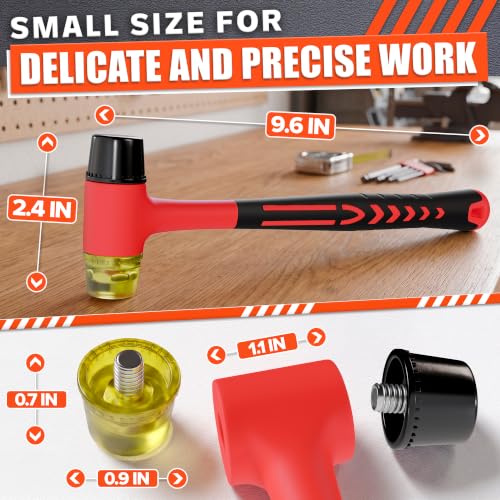 Small Rubber Mallet Hammer 1", 25mm Lightweight, Non Slip Grip 9.6 In - color: Red-black