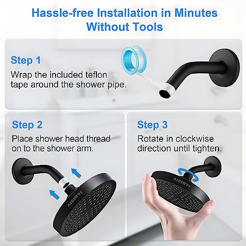 6" Rain Shower Head & 6" Shower Arm, Luxury Matte Black Finish - color: Matte Black, size: 6 Inch Round (1 PCS + Shower Arm)