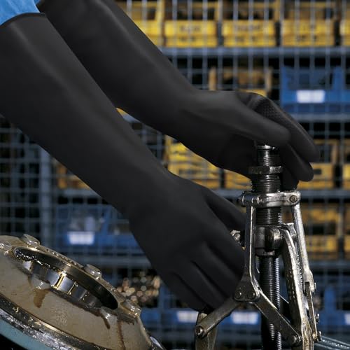 16" Chemical Resistant Gloves, Black Safety Work Heavy Duty Rubber Gloves - color: 16 Inch