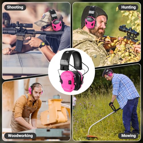 Electronic Shooting Ear Protection w/Gel Pads, 23dB NRR Active Noise Reduction & 3X Amplification Headset for Shooters - color: Pink