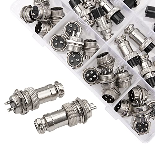 40Pcs Thread Male Female Panel Metal Aviation Wire Connector Plug Assortment Kit, 2/3/4/5 Pin GX16