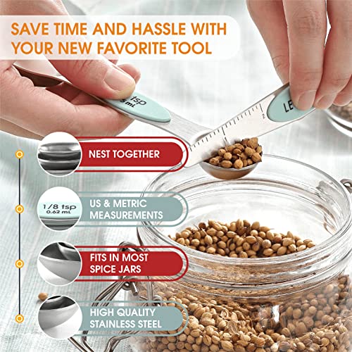 Spring Chef Stainless Steel 8 Magnetic Measuring Spoons Set, 2 Pack, Mint - color: Mint, size: 2-Pack