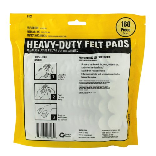 Smart Surface 8827 Heavy Duty Self Adhesive Furniture Felt Pads 1-Inch Round Brown 160-Piece Value Pack in Resealable Bag - color: Brown