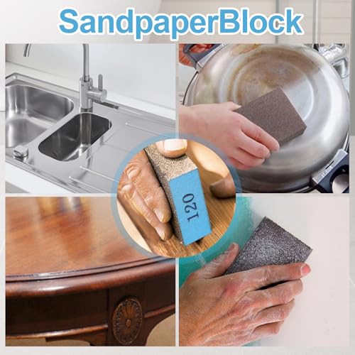 Romeda 8-Pack Sandpaper Block, 120 Grits Washable and Reusable Handmade Sanding Sponge, Drywall Sandpaper Blocks for Wooden Drywall Sheetrock and Metal Glazing - color: 120 Grits, size: 8-Pack