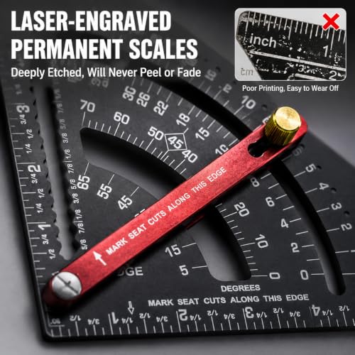 Carpenter Square 7 Inch – Adjustable Rafter Square with Laser-Engraved Scales, Aluminum Alloy Combination Framing Square for Woodworking, Angle Measurement, Saw Guide & DIY Projects