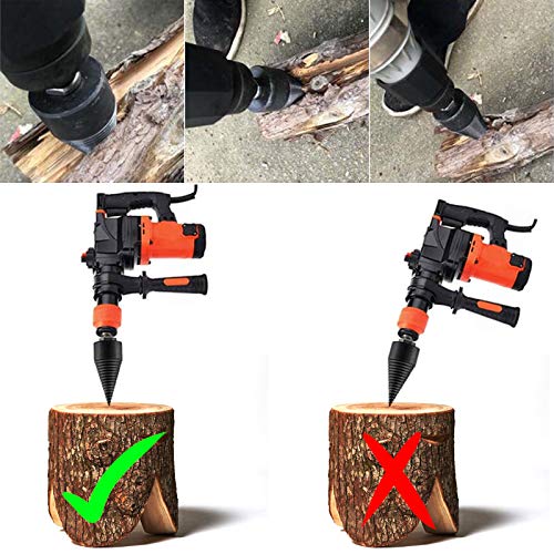 Firewood Log Splitter Drill Bit, 32mm Heavy Duty Screw Cone Driver with 3 Detachable Handles (Round, Square, Hex) Wood Splitter