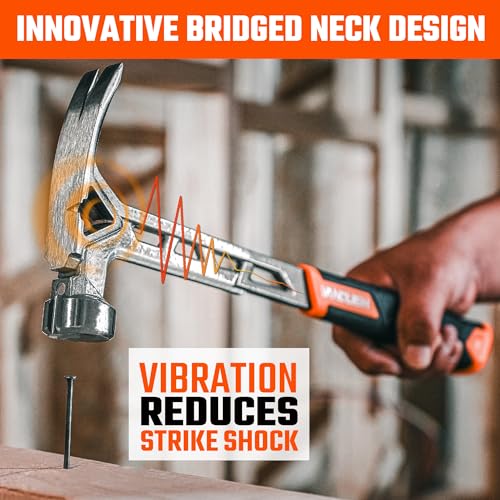 VANQUISH Framing Hammer 17oz One Piece Forged Straight Claw Hammer with Smooth Face & Shock Reduction Grip, Claw Hammer with Magnetic Nail Holder Side Nail Puller, 0628 - size: 17oz Smooth Face