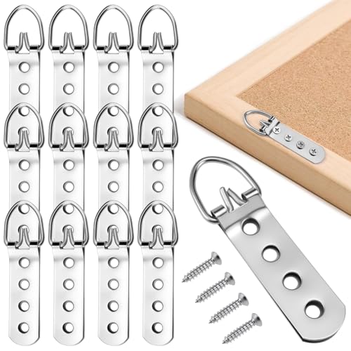 Aifeier ET 12pcs D Ring Picture Hangers, Extra Large 4-Hole with 48 Screws