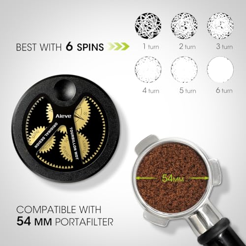 Aieve 54mm Spirographic WDT Tool Espresso, Metal Espresso Distribution Tool - color: Gold-Black