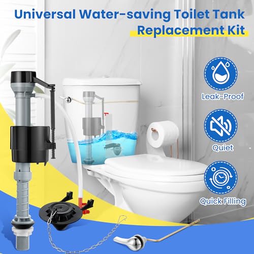 Saillong Universal Toilet Flusher Replacement Kit, Fill Valve, 2-Inch Flapper, Side Mount Handle Lever, Water-Saving, Adjustable Toilet Repair Kit Inside Tank, Easy to Install(1 Set,Dark Grey, Black) - color: Dark Grey, Black