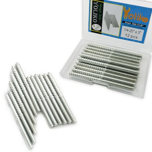 12 Pack 1/4-20 x 3 Inch Silver Hanger Bolts 1/4-20" Double Headed Bolts 1/4 Wood Dowel Screw Self-Tapping Screw Hanger Bolts for Furniture Screws Double Screw Threaded Rods Bolt 75mm Length - size: Silver 1/4-20"x3"-12PCS