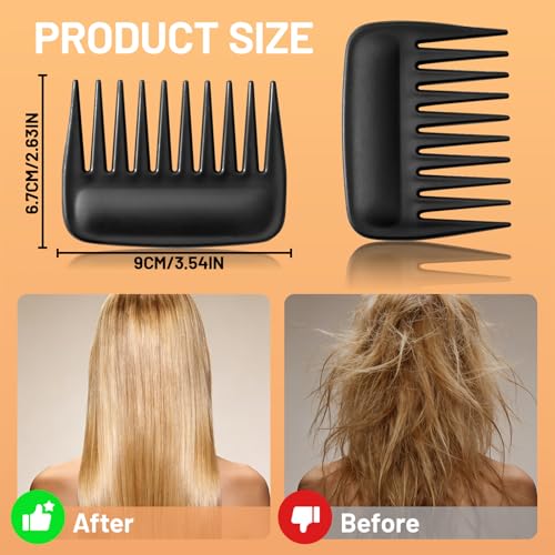 SIMPOR 2 Pack Wide Tooth Comb for Curls and Wigs, Travel Portable Detangler - color: Black - 2 Pcs