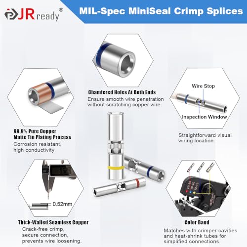 JRready 50Sets D-436 Series Heat Shrink Butt Splice Connector 20-16 AWG(D-436-37 M81824/1-2 Equivalent) IP68 Waterproof Blue Environmental Butt Splice with PVDF/PE Tubes ST6385-16-50 Wire Connectors - color: 16#Blue-50Sets