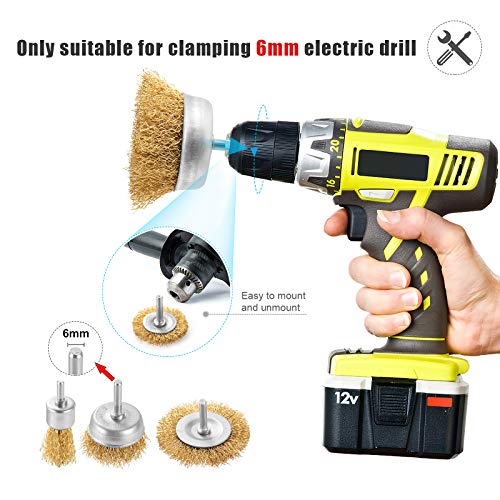 Wire Brush for Drill Set, 12Pcs Cup, Wheel & End Brush Kit with 1/4” Shank | Brass Coated Drill Brush Attachments for Rust Removal, Stripping, and Abrasive