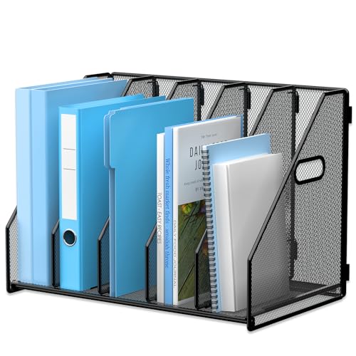 MINDEPOT Desk File Organizer Folder Holder with 5 Vertical for Office Black - color: Black