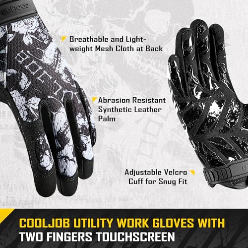 COOLJOB Mechanic Safety Work Gloves, Enhanced Anti-Slip Grip Tactical Gloves, Touchscreen, Breathable, Ultra-Soft, S-XL - color: Skull, size: Medium