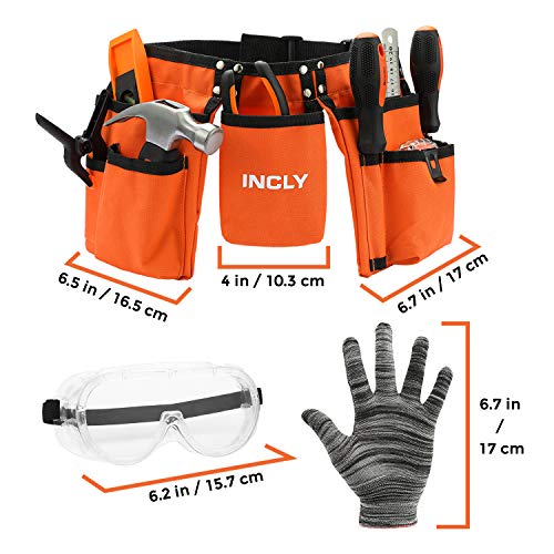 INCLY 18PCS Kids Tool Set with Reinforced Belt Adjustable Waist 20"-32"
