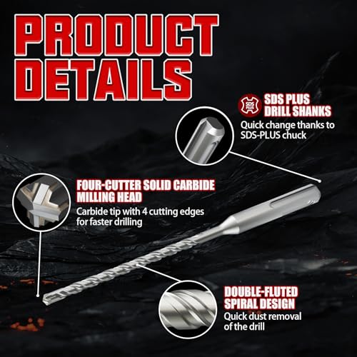 CSOOM SDS Plus Rotary Hammer Drill Bit 1/4"x6.3", Professional Concrete Drill Bit for Concrete, Brick, Stone and Cement Walls - size: 1/4"x6.3"