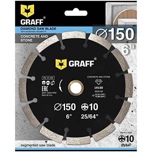6 Inch Diamond Blade for Angle Grinder — Diamond Cutting Wheel for Cutting Stone, Marble, Granite, Brick, Masonry, Paving Flag, Concrete — Diamond Saw Blades Segment Height 0.394” (10 mm) — GRAFF - size: Ø 6 Inch Segment, style: Diamond Segment Blades