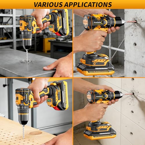 20V Cordless Drill Set, Brushless Power Drill Driver with 2*2.0Ah Battery and Charger, 3/8" Keyless Chuck, 2 Variable Speed with LED, Professional Drill Bits Kit for Home DIY and Woodworking