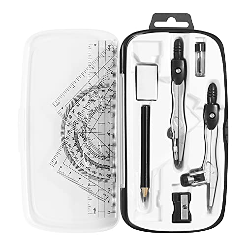 Unjoo Math Geometry Kit Sets 10 Piece Student Supplies, Compass Set, Black - color: Black1