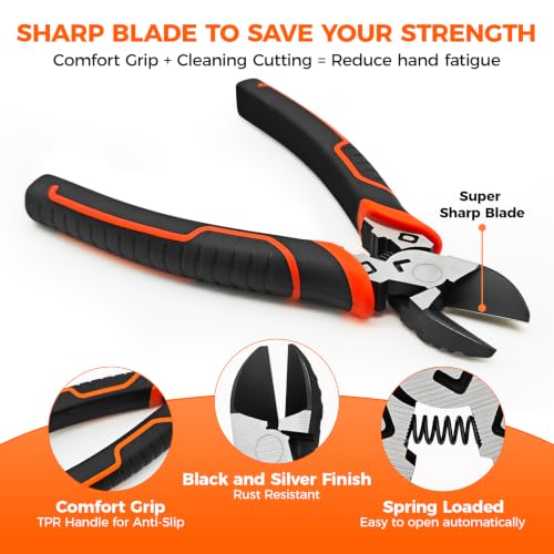 Premium 6.5" Wire Cutters Heavy Duty, Super Sharp, Stay Sharp Longer