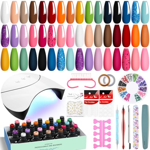 VANREESA 42 Pcs Gel Nail Polish Kit with U V Light 24 Colors Gel Polish Nail Set Glossy & Matte Top Coat Complete Nail Kit with Manicure Tools for All Seasons Gifts for Women Girls - color: Classic & Stylish Collection