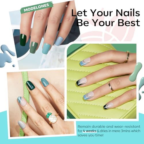 modelones Green Blue Grey Gel Nail Polish Set 6 Colors - color: A Green Blue Grey