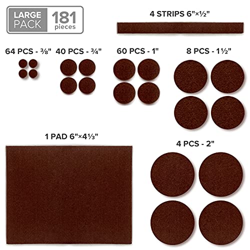 Felt Furniture Pads X-PROTECTOR 181 PCS Premium Furniture Pads - Felt Pads - size: 181 PCS Brown, Round & Square