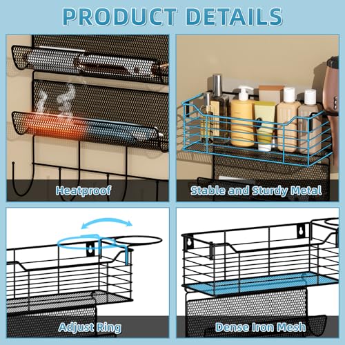 4 Tier Hair Tool Organizer Wall Mount, curling iron holder Basket, Black - color: 5 Tiers Black