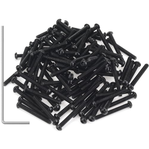 105 Pieces M2 x 16mm Button Head Socket Cap Screws, Thread Pitch 0.4mm, Sutemribor M2 Black Screws, 10.9 Grade Alloy Steel, Black Oxide Finish, Fully Threaded - size: M2 x 16mm, style: Button Head
