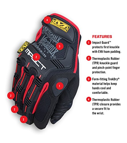 Mechanix Wear M-Pact Touchscreen Work Gloves, Large, Red/Black - color: Black/Red, size: Large