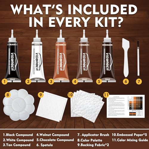 Brown Leather Repair Kit for Furniture, Leather Couch Repair Kit for Car Interior, Sofa, Purse and Jacket, Restore Any Material with Super Easy Instructions to Fix Scratches, Tears, Holes, Peeling