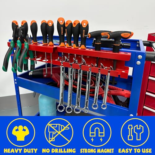 ULIBERMAGNET Magnetic Screwdriver Holder,Magnetic Wrench Holder,Heavy Duty Red Metal Hand Tool Storage Organizer,Set of 2 Magnetic Mount Tool Holder for Garage,Workbench,Tool Cart,PegBoard - style: Red Magnetic Screwdriver Wrench Organizer
