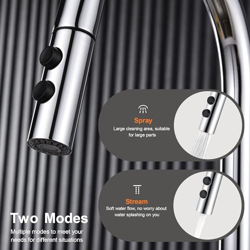 TIORIY Metal Kitchen Sink Faucet Head Replacement, Chrome Kitchen Faucet Spray Head with 15 Adapters, Stainless Steel Pull Out Kitchen Faucet Replacement Sprayer Nozzle - color: Chrome