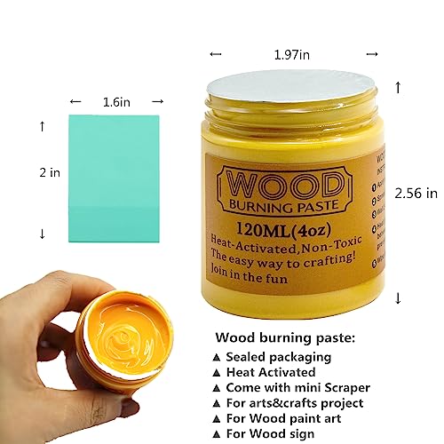 11pcs Wood Burning Kit for Beginners, with 4Oz Wood Burning Paste, 2pcs Wood Slice, 8pcs Craft Paint and Tool, Heat Activated Wood Burner Gel Wood Engraver Ideal for DIY Crafts and Art Projects