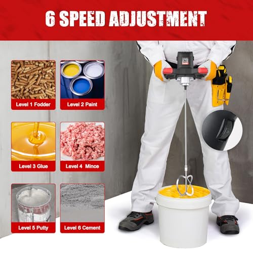 IMAYCC Cement Mixer 2100W, Portable Concrete Mixer, 110V Handheld Mud Mixer for Motar,Paint, Grout, Plaster, Thinset,Fodder Stirring Tool - color: Black