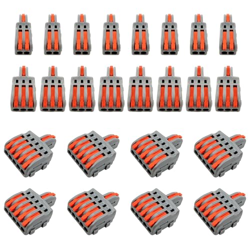 24PCS Lever Wire Connectors Assortment Kit, 2/3/5 Way Compact Splicing Terminal Blocks for 24-12AWG, Flame Retardant Nylon