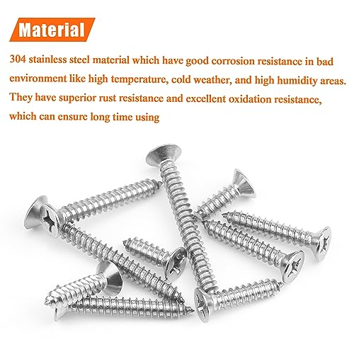 #12 x 3/4" 1" 1-1/4" 1-1/2" 2" Wood Screws Set, HELIFOUNER 54 Pieces Phillips Countersunk Head Self-Tapping Screws Assortment Kit, Phillips Flat Head Wood Screws, 304 Stainless Steel - size: #12