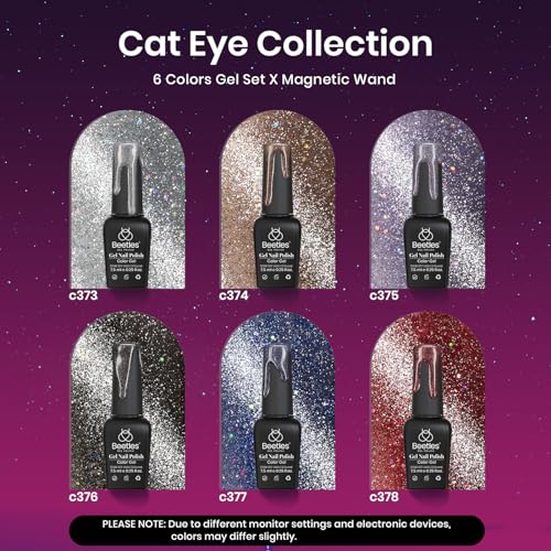 Beetles Cat Eye Gel Nail Polish Set, 6 Colors Glitter Gel Nail Kit - color: 0-0-Cute Cat Eyes
