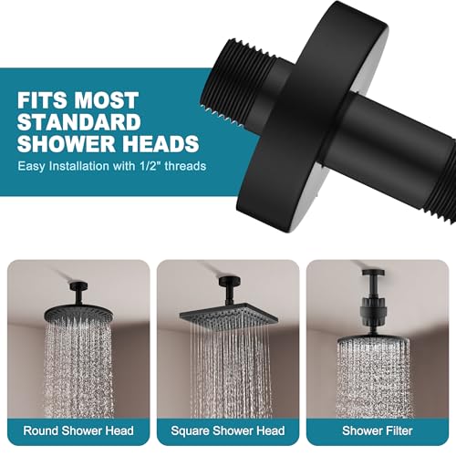 BRIGHT SHOWERS Shower Arm with Flange for Rainfall Shower Head, 3 Inch Ceiling Mount Straight Arm, Replacement Extension Pipe, Heavy-Duty Stainless Steel, Rust-Resistant, 1/2" NPT, Matte Black - color: Matte Black, style: 3 Inch