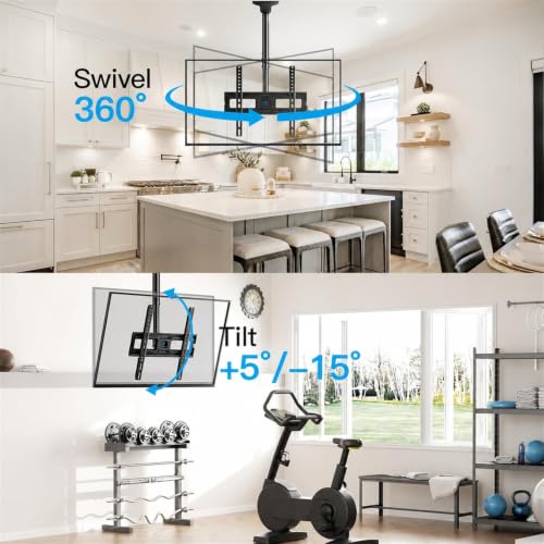 PERLESMITH Ceiling TV Mount for 26-65 inch Flat Screen Displays, Max VESA 400x400mm, Hanging Adjustable Ceiling TV Bracket Fits Most LCD LED OLED 4K TVs, Pole Ceiling Mount Holds up to 110lbs, PSCM2 - size: for 26-65 Inch TVs