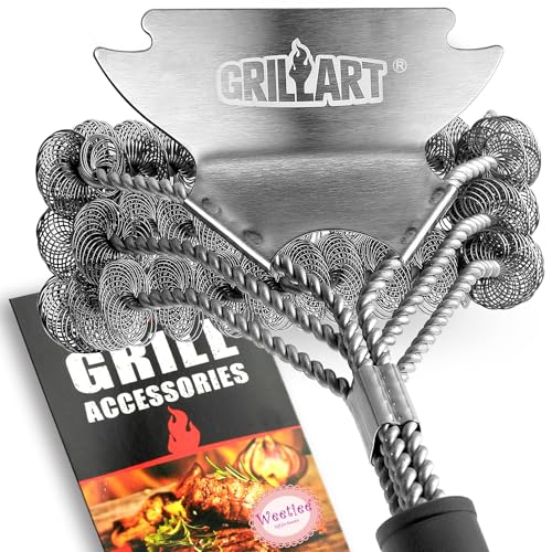 Grill Brush and Scraper Bristle Free – Safe BBQ Brush for Grill – 18'' Stainless Grill Grate Cleaner - Safe Grill Accessories for Porcelain/Weber Gas/Charcoal Grill – Gifts for Grill Wizard